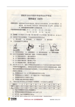 湖南 娄底 2016年中考化学试题（图片版含答案）.doc