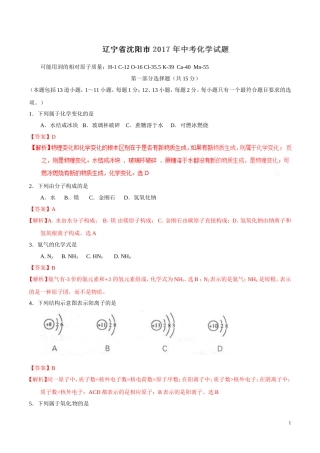 2017年中考真题精品解析 化学（辽宁沈阳卷）.doc