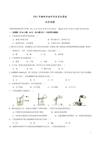 湖南 郴州 2017年中考化学试题.doc
