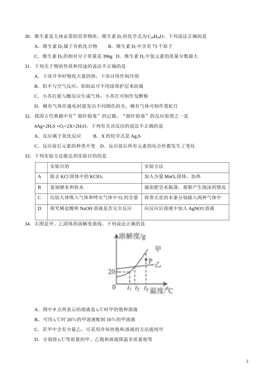 2017年中考真题精品解析 化学（江苏连云港卷）.doc_第2页