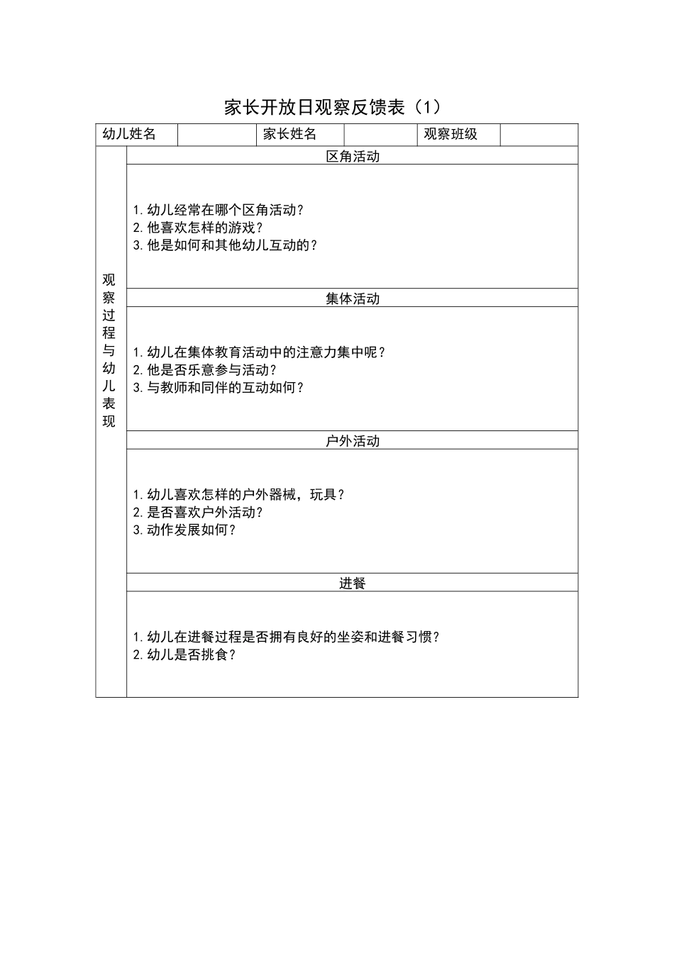 家长开放日观察反馈表（1）.docx_第1页