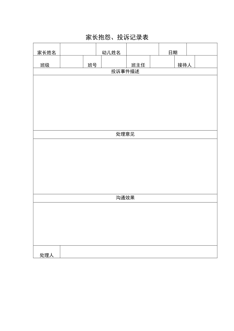 家长抱怨、投诉记录表.docx_第1页