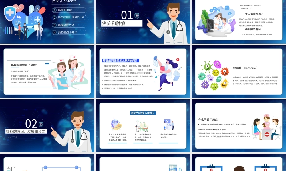 蓝色医疗关于癌症的科普教育PPT模板.pptx