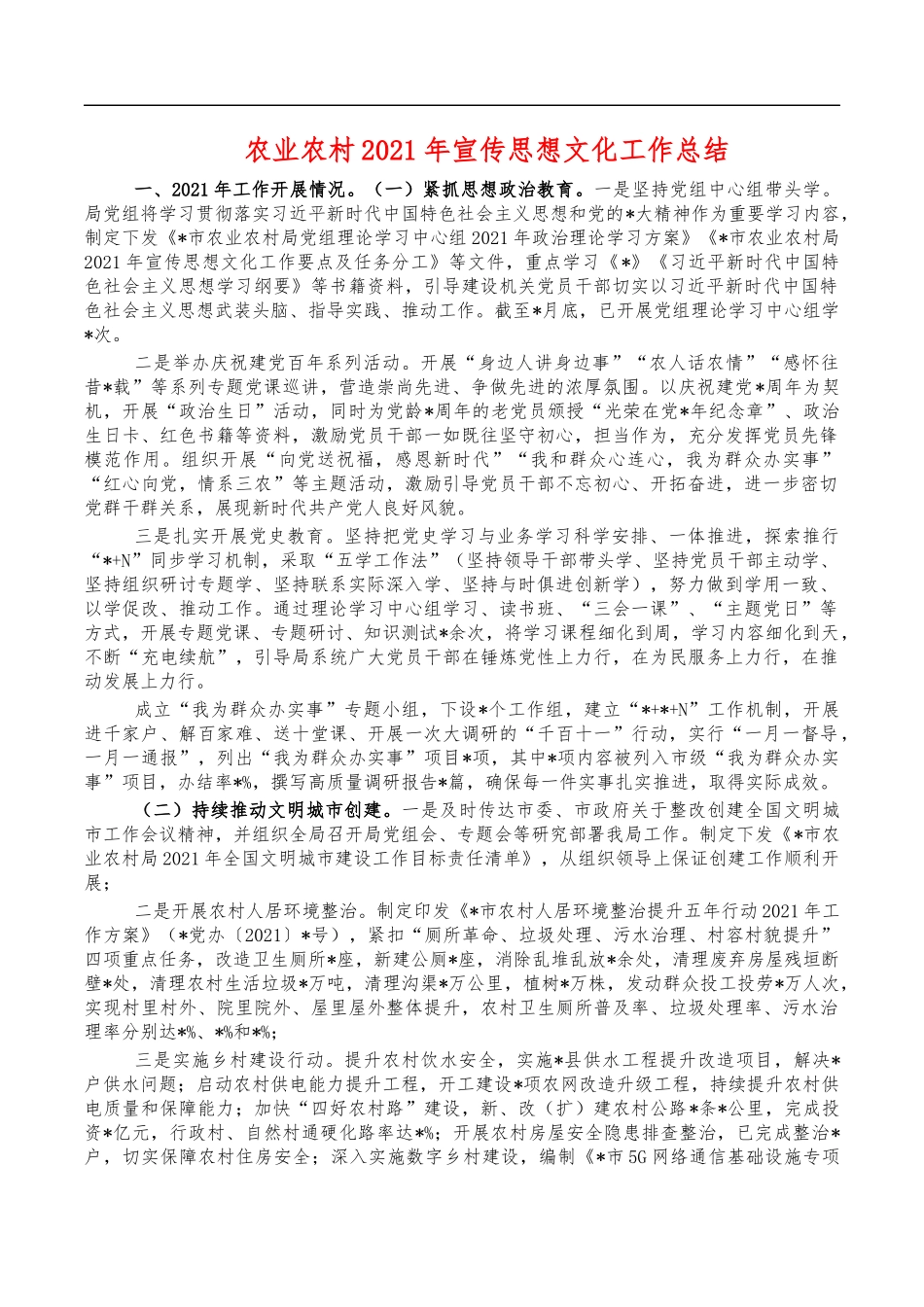 农业农村2021年宣传思想文化工作总结.docx_第1页