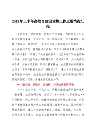 好公文推荐-上半年高效X建设攻势工作进展情况汇报.docx