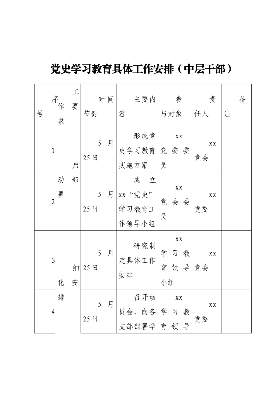 好公文推荐-党史学习教育具体工作安排计划表.docx_第1页