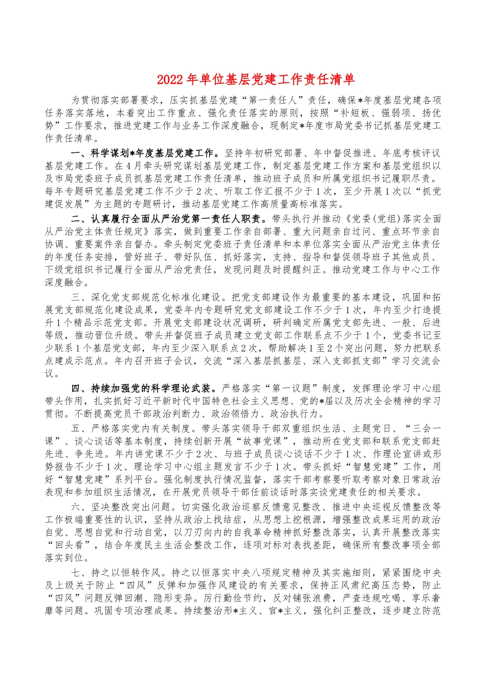 2022年单位基层党建工作责任清单.docx_第1页