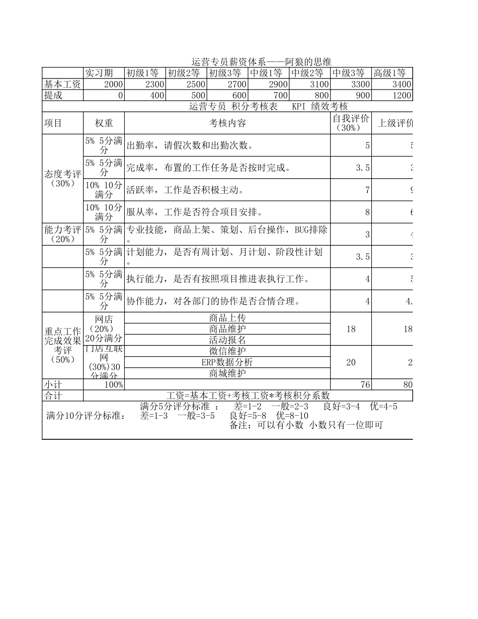 旗舰店运营专员薪资体系.xls_第1页