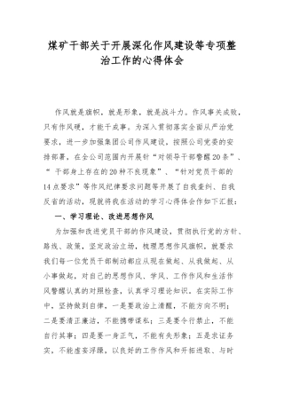 煤矿干部关于开展深化作风建设等专项整治工作的心得体会.docx