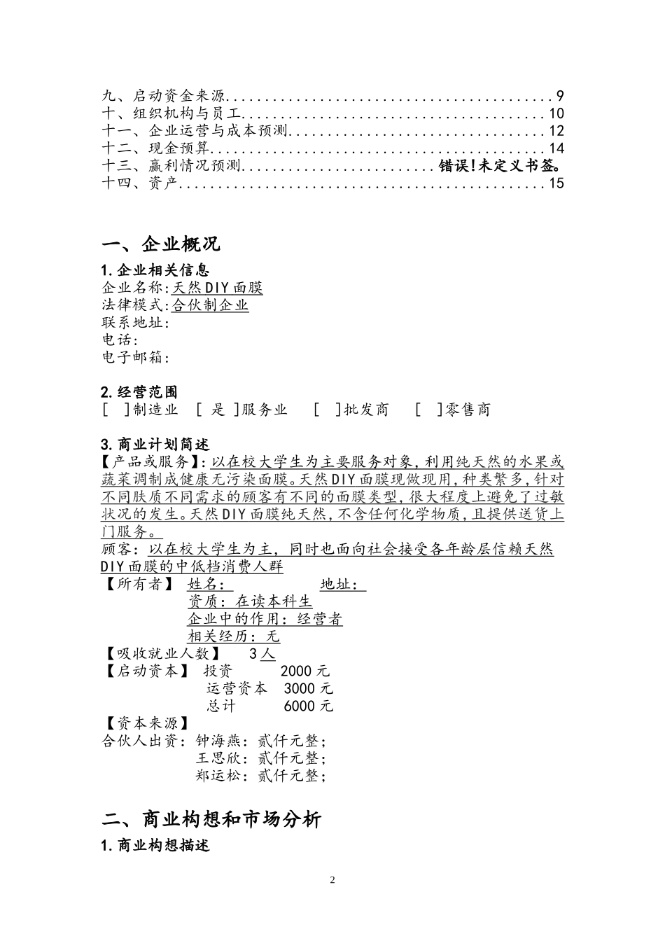 天然DIY面膜创业计划书.doc_第2页