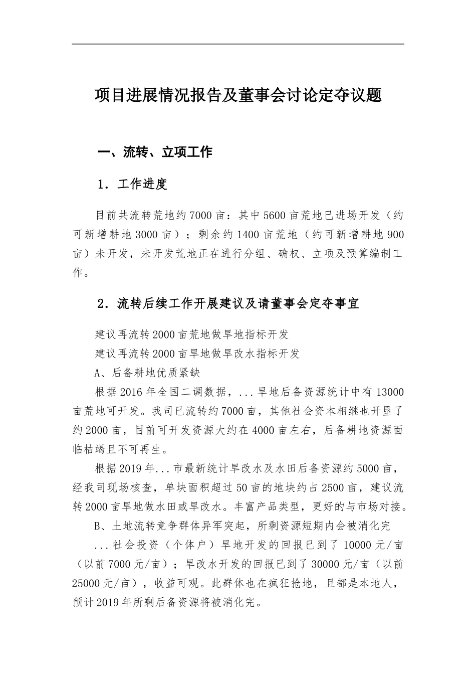 项目进展情况报告及董事会讨论定夺议题.docx_第1页