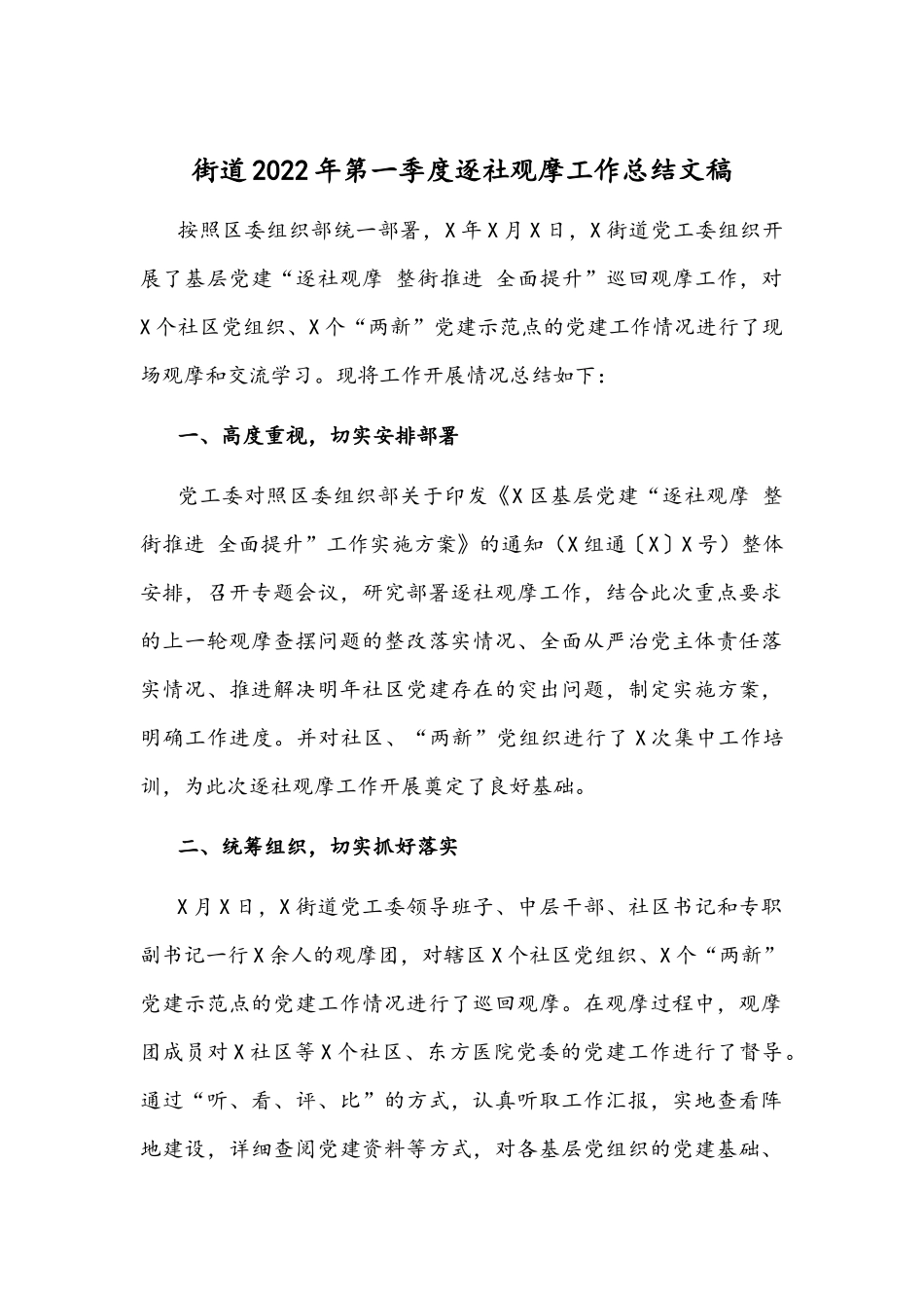 街道2022年第一季度逐社观摩工作总结文稿.docx_第1页