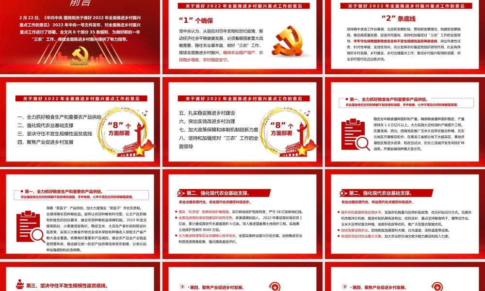 红色党政关于做好2022年全面推进乡村振兴重点工作的意见学习解读中央一号文件PPT模板.pptx