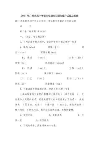 2011年广西来宾中考语文专项练习能力提升试题及答案.docx