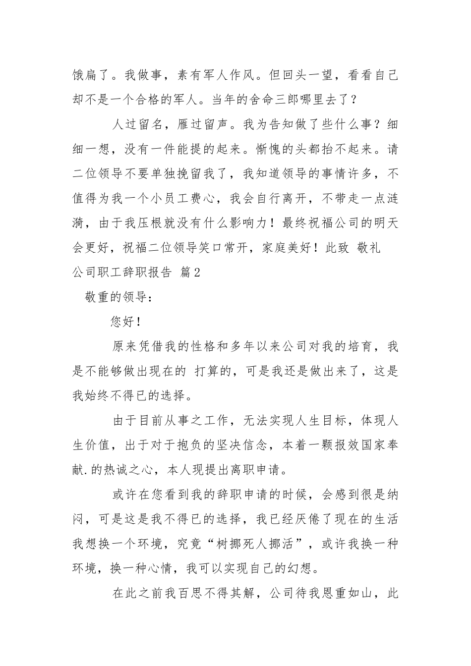 公司职工辞职报告合集10篇.docx_第2页