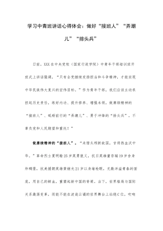 学习中青班讲话心得体会：做好“接班人”“弄潮儿”“排头兵”.docx
