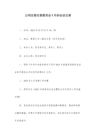 公司总部支部委员会X月份会议记录.docx