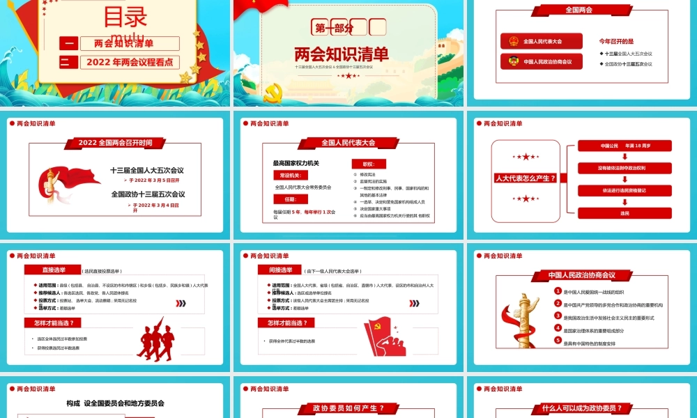 童心看两会PPT红色卡通2022两会精神进校园中小学生两会知识帖主题班会课件.pptx（21页）