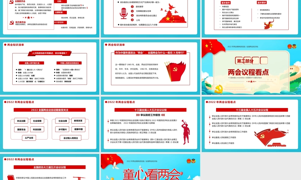 童心看两会PPT红色卡通2022两会精神进校园中小学生两会知识帖主题班会课件.pptx（21页）