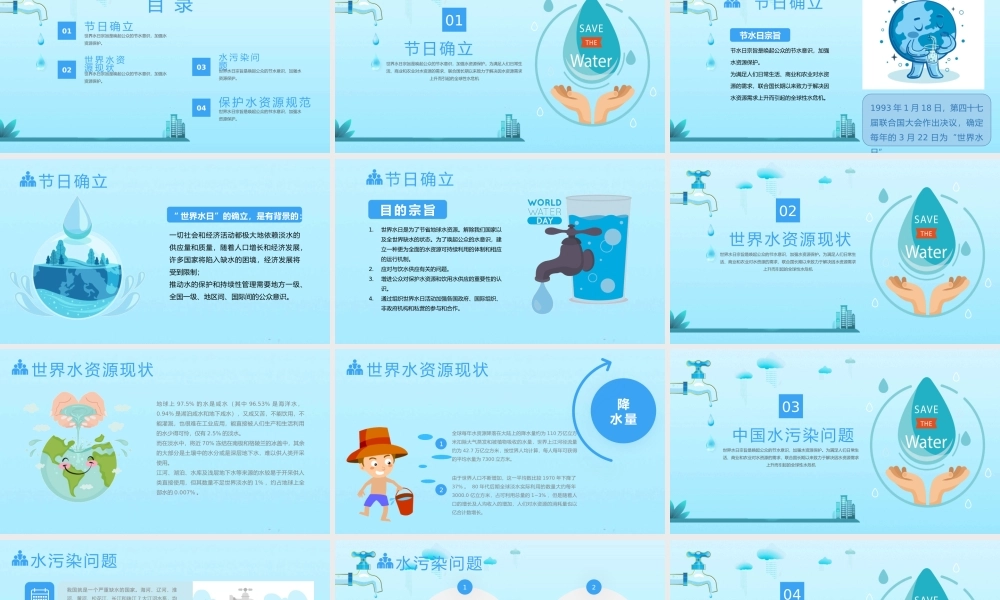 简约世界水日节约水资源宣传PPT课件（带内容）.pptx