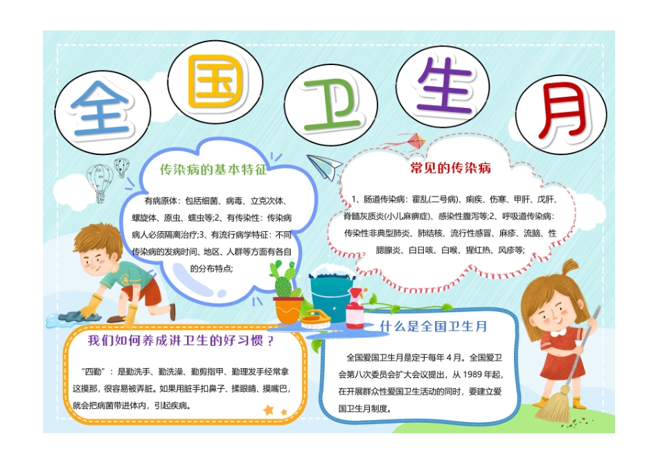 蓝色卡通全国卫生月手抄报小报有字版.pdf_第1页