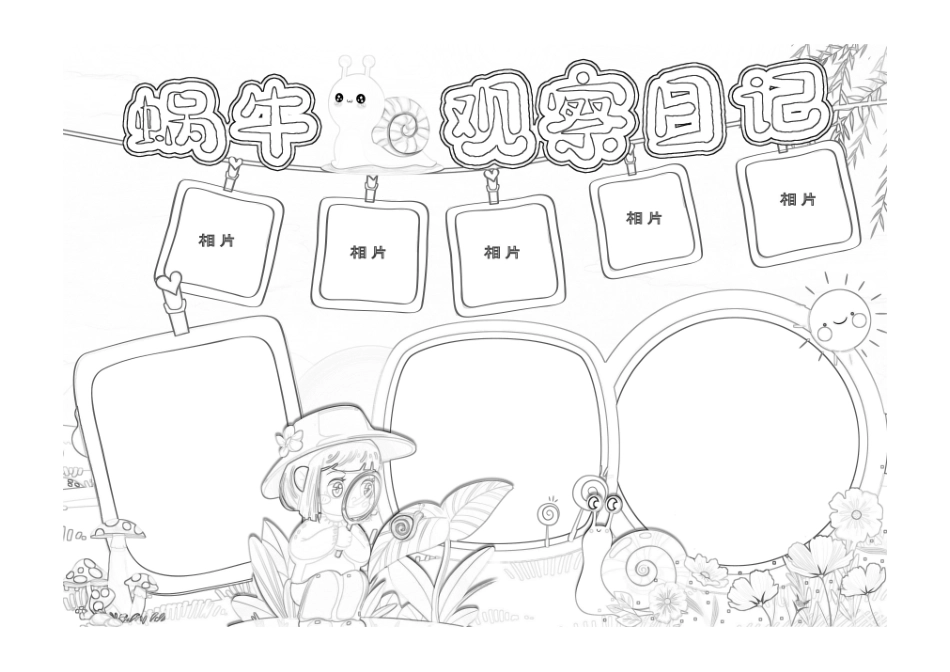 蜗牛观察日记手抄报小报线稿.pdf_第1页