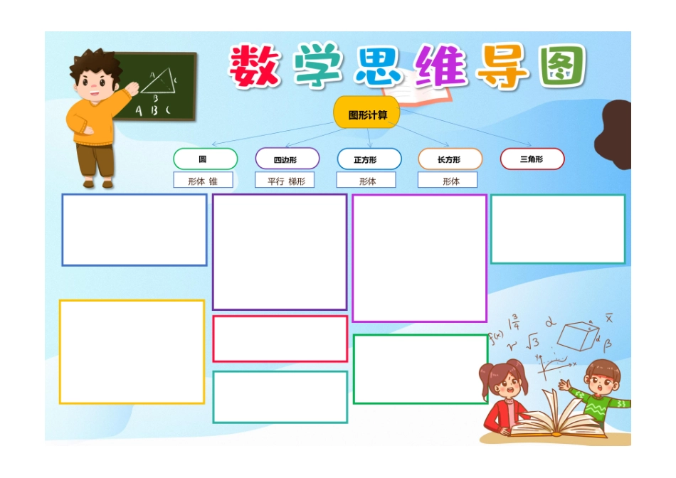 儿童卡通数学思维导图小报手抄报思维异图数学学习手抄报小报无字版.pdf_第1页