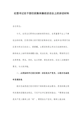 纪委书记在干部任前集体廉政谈话会上的讲话材料.docx