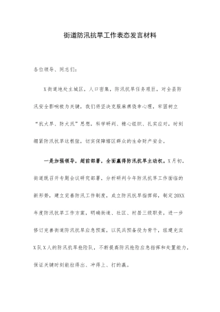 街道防汛抗旱工作表态发言材料.docx