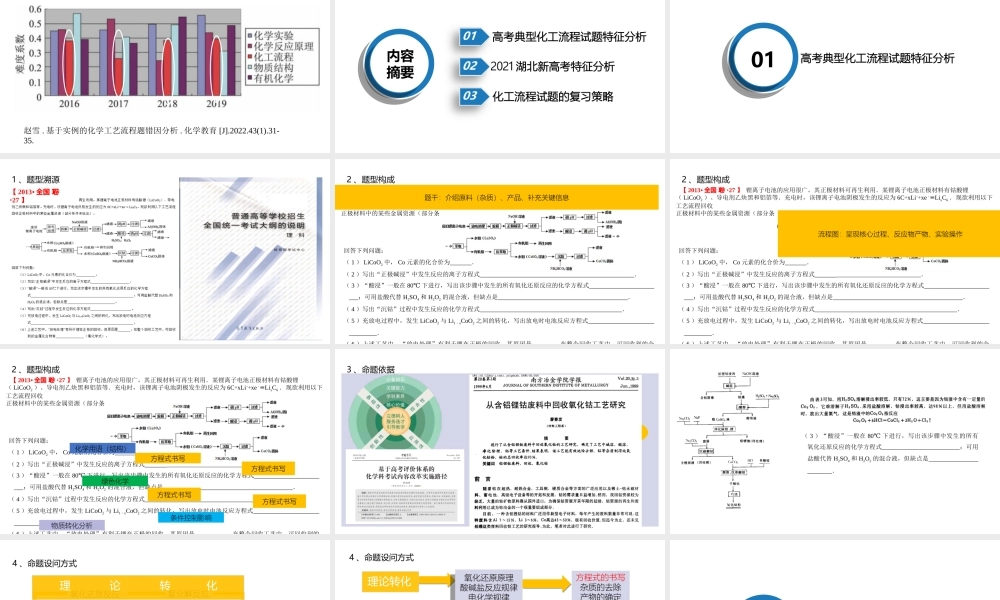 新高考评价体系下2022年高三化学工艺流程试题复习备考策略讲座.ppt