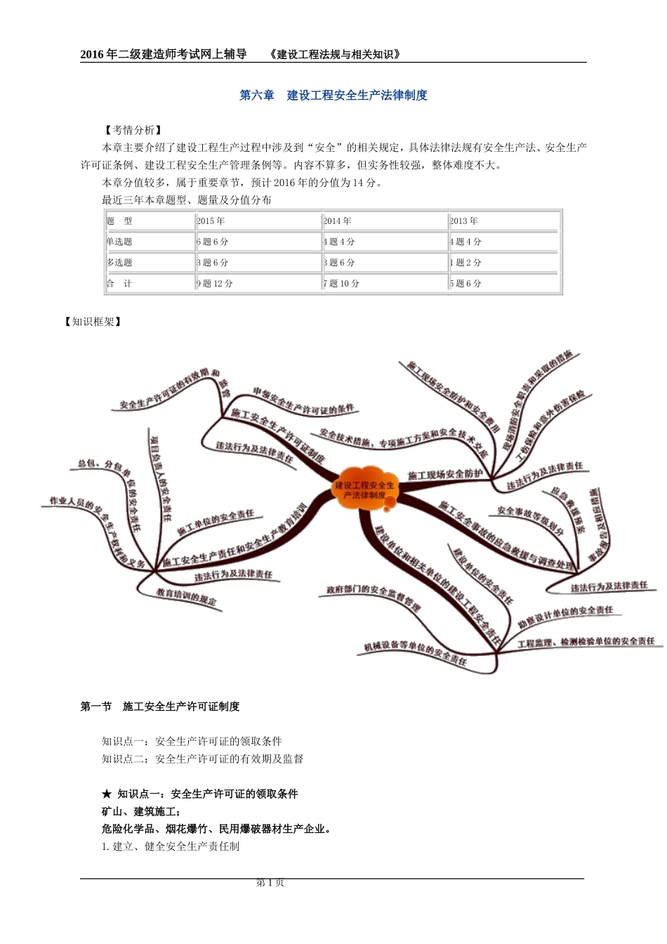 二级建造师考试网上辅导《建设工程法规与相关知识》第六章　建设工程安全生产法律制度.doc_第1页