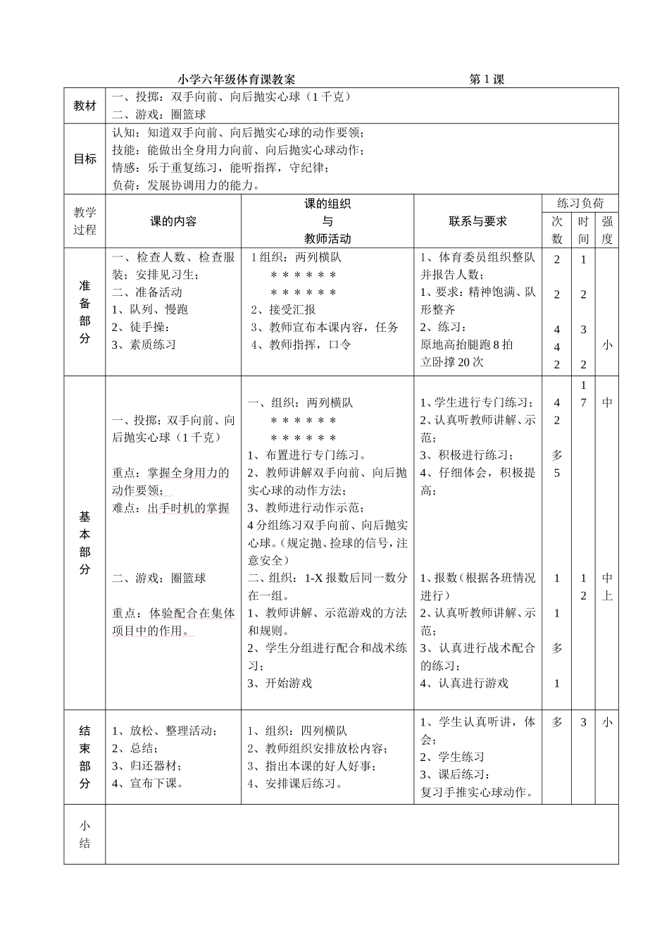 实验小学六年级体育课教案.doc_第1页