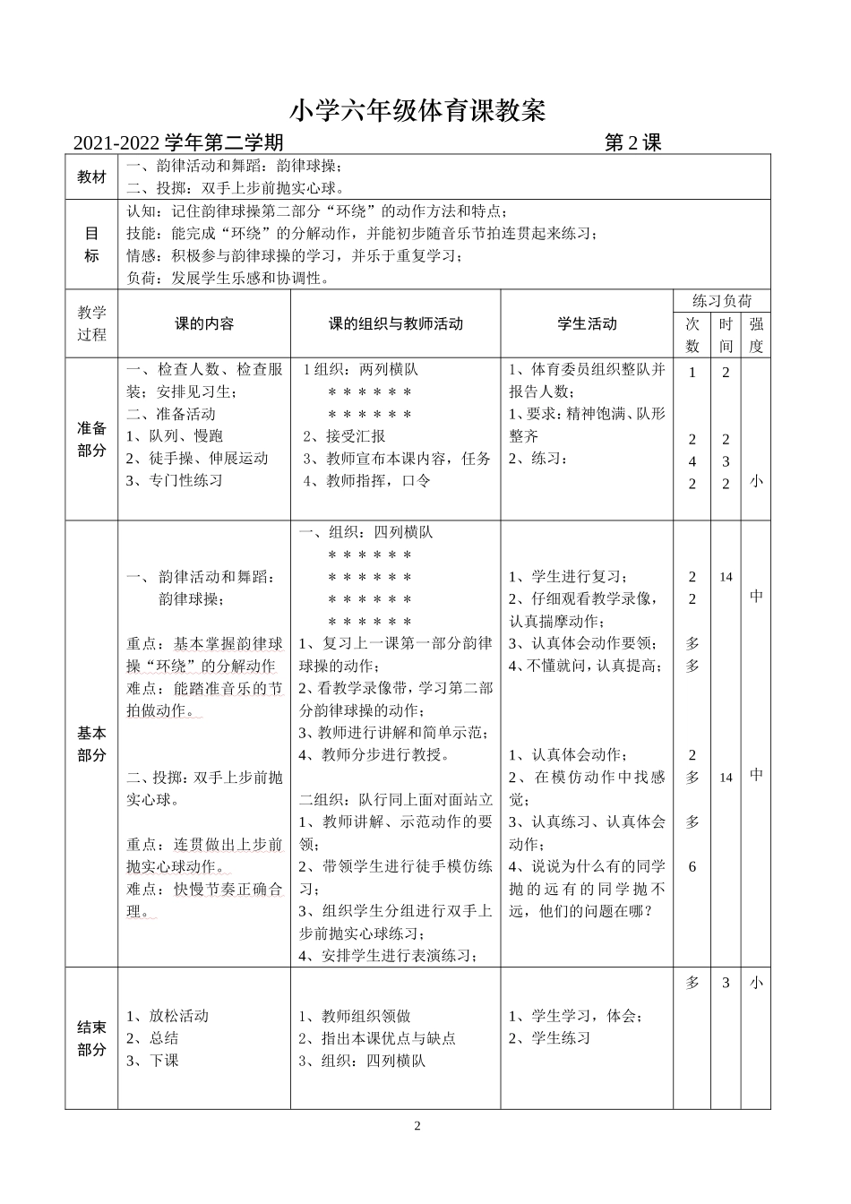 六年级下期体育教案(全册54课时).doc_第2页