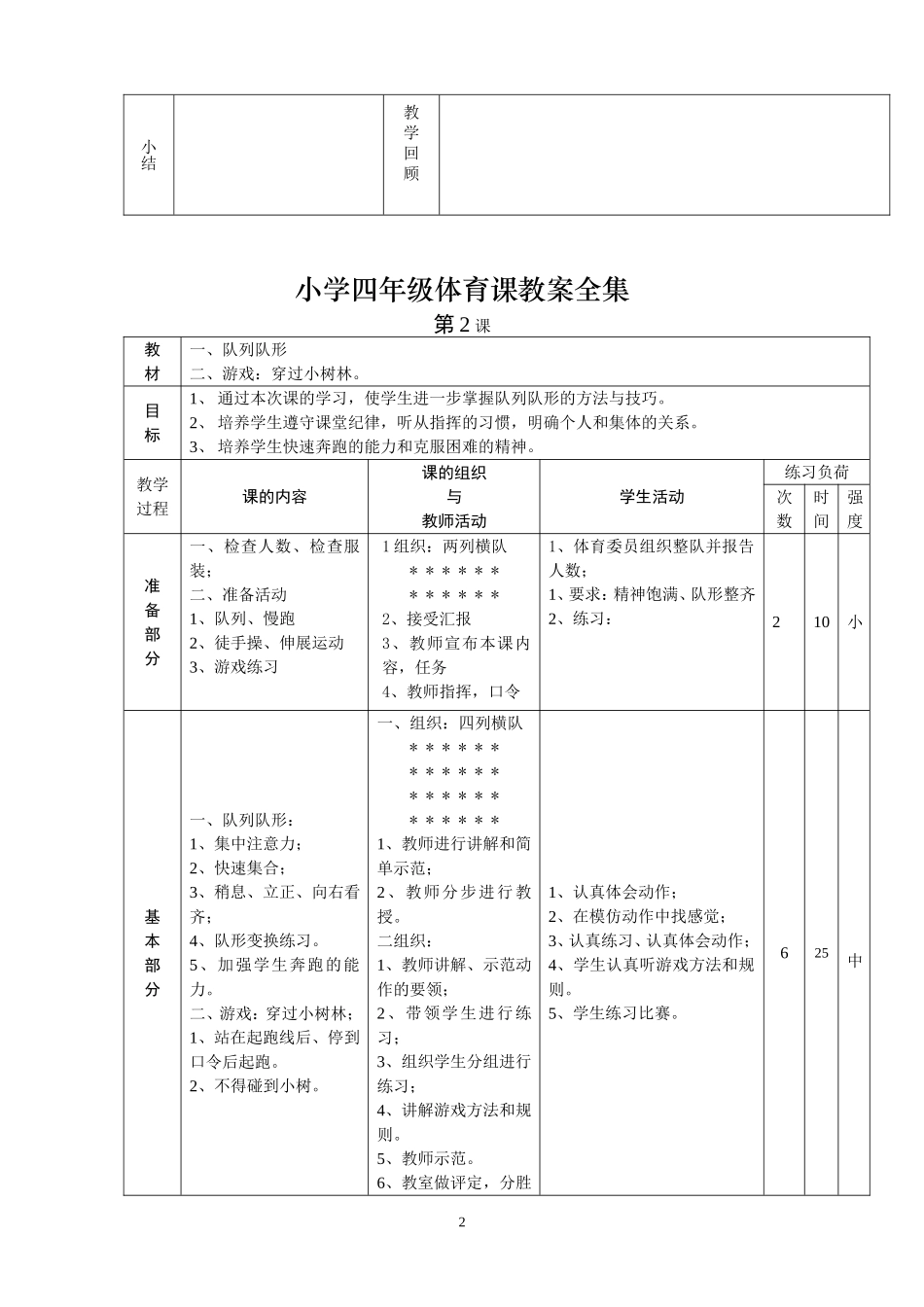 小学四年级体育课教案全集全集.doc_第2页