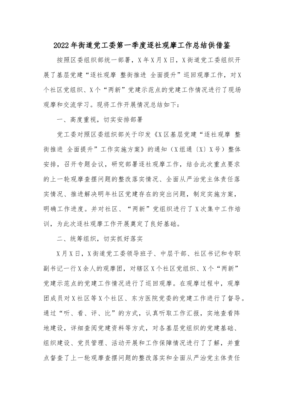 2022年街道党工委第一季度逐社观摩工作总结供借鉴.docx_第1页