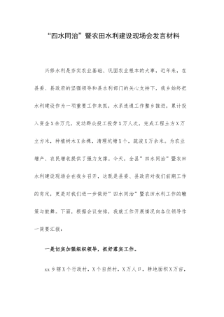 “四水同治”暨农田水利建设现场会发言材料.docx