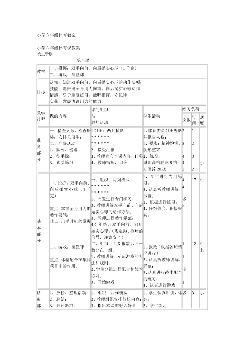 小学六年级体育教案 (3).doc_第1页