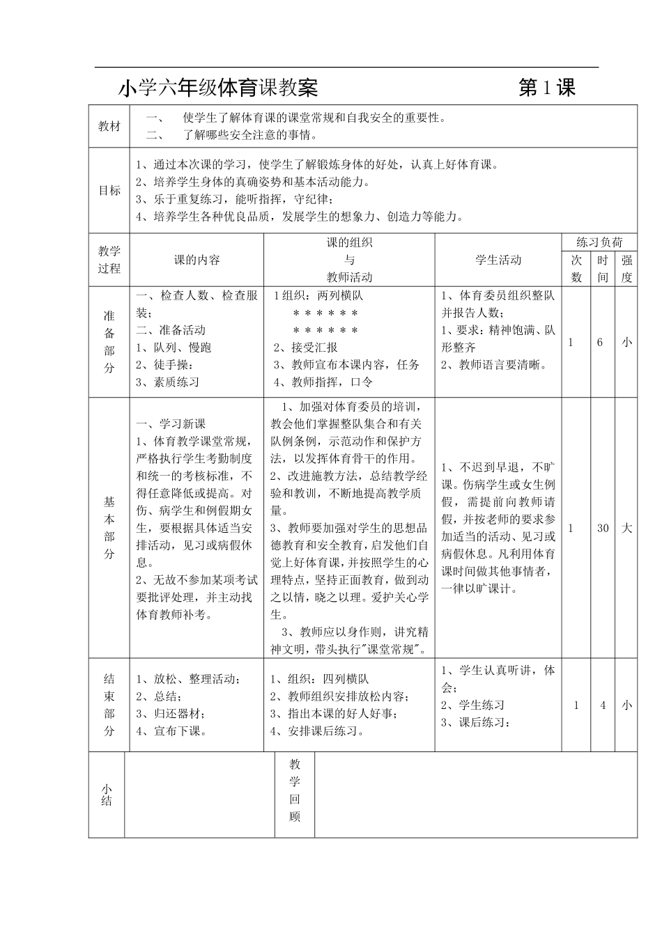 小学六年级体育课教案 (1).doc_第1页