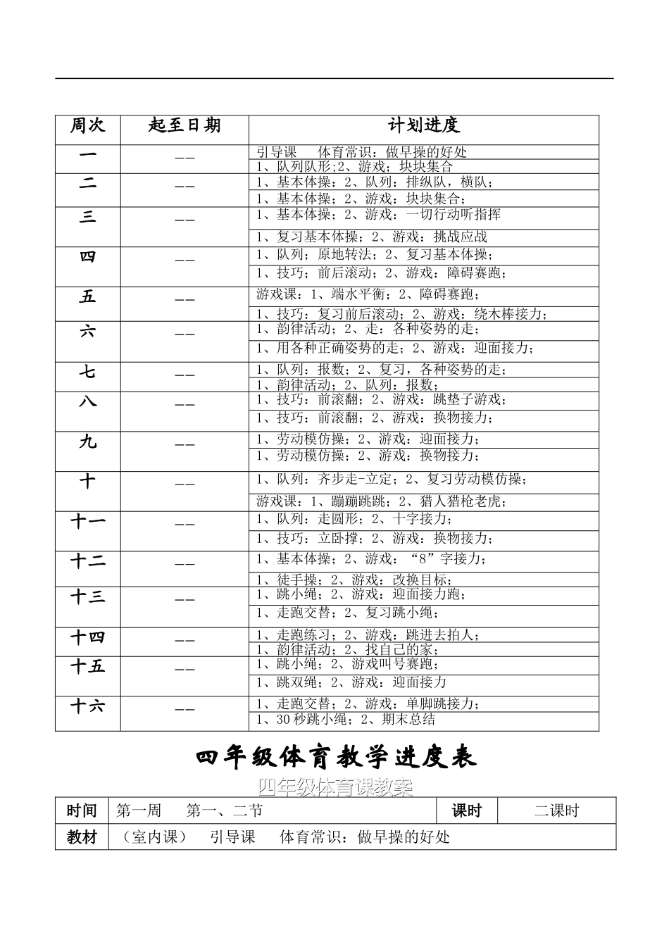小学四年级下册体育教案（表格式精品66页）.doc_第2页
