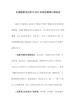 乡镇团委书记学习2022年两会精神心得体会.docx