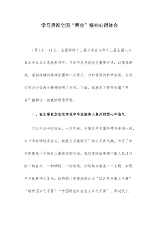 学习贯彻全国“两会”精神心得体会.docx