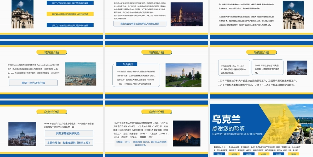 蓝黄简约风乌克兰介绍宣传PPT模板.pptx