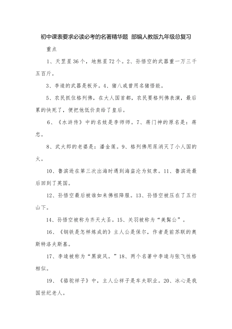 初中课表要求必读必考的名著精华题部编人教版九年级总复习.docx_第1页