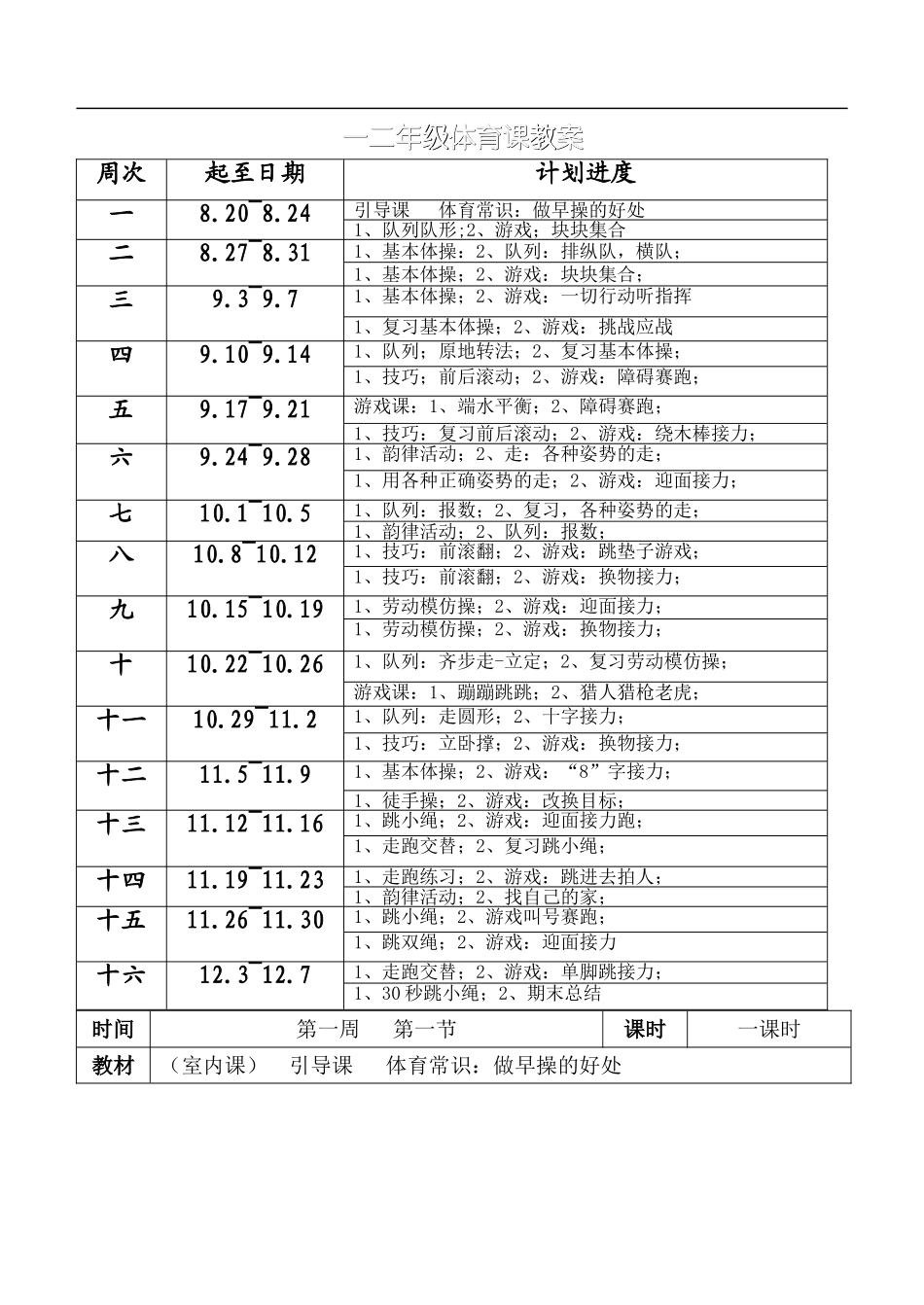 小学一、二年级上册体育教案（表格式72页）.doc_第3页