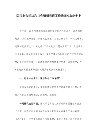 医院非公经济和社会组织党建工作示范点先进材料.docx