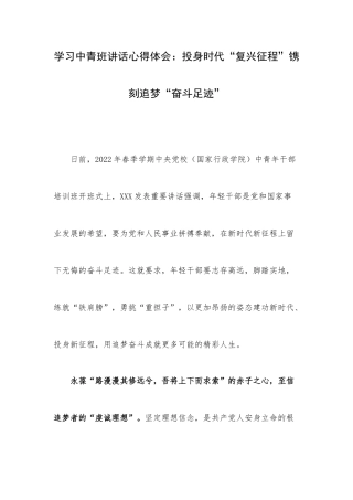 学习中青班讲话心得体会：投身时代“复兴征程”镌刻追梦“奋斗足迹”.docx