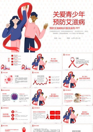 关爱青少年预防艾滋病知识普及宣传PPT模板.pptx