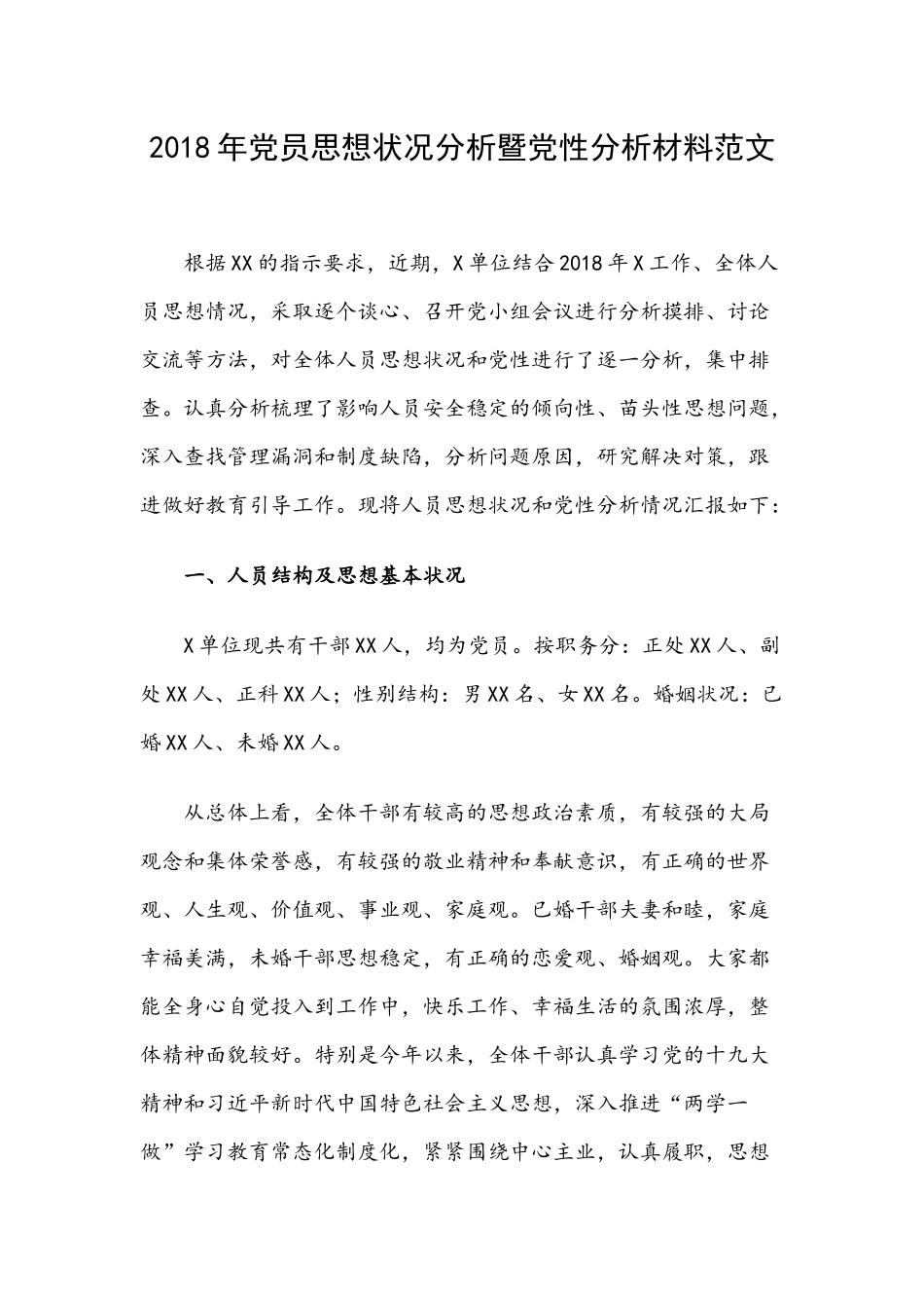 202×年党员思想状况分析暨党性分析材料范文.docx_第1页