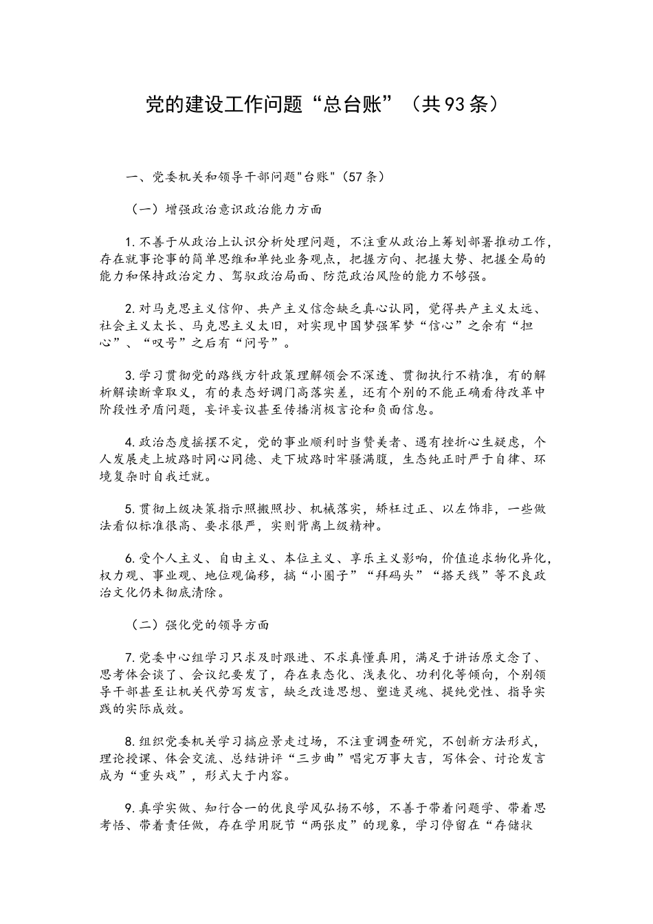 党的建设工作问题“总台账”（共93条）.docx_第1页