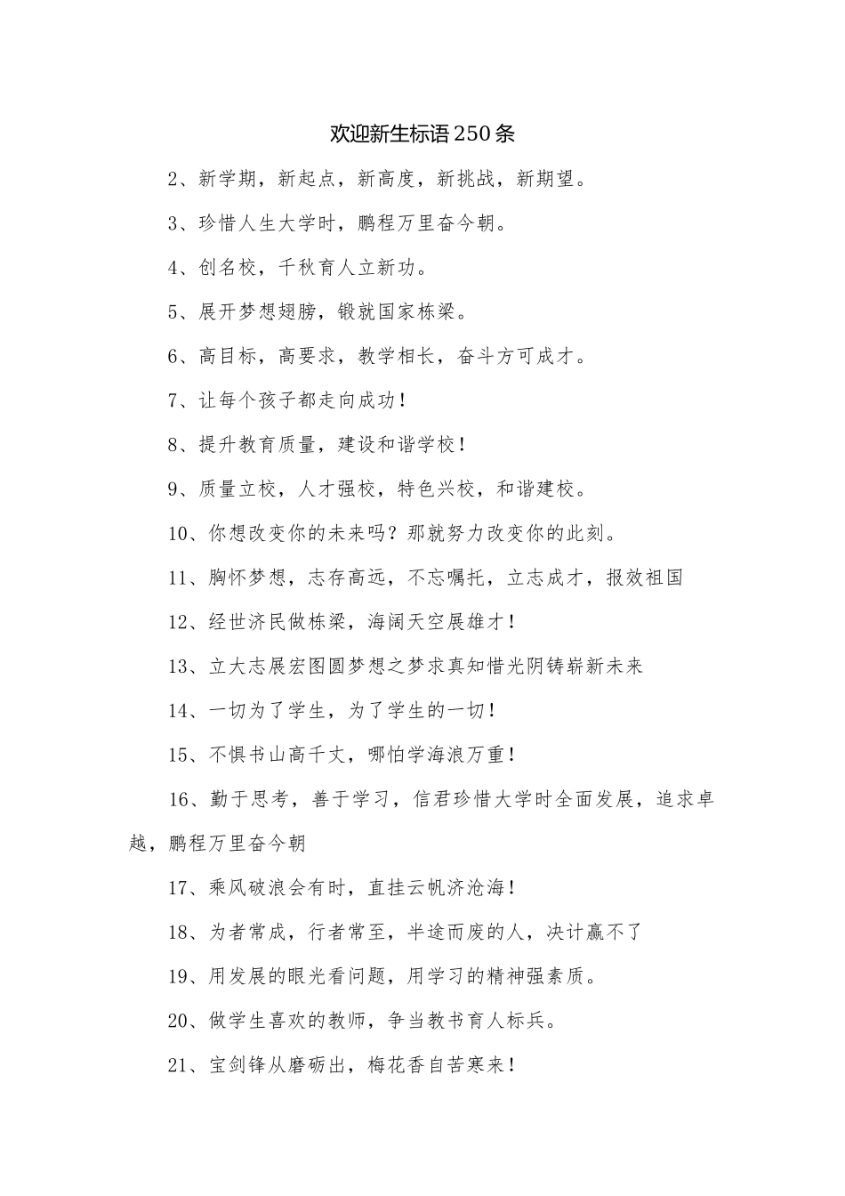 欢迎新生标语250条.docx_第1页